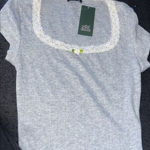 Wild Fable Gray Baby  Top with White Lace Trim, XXS, NWT